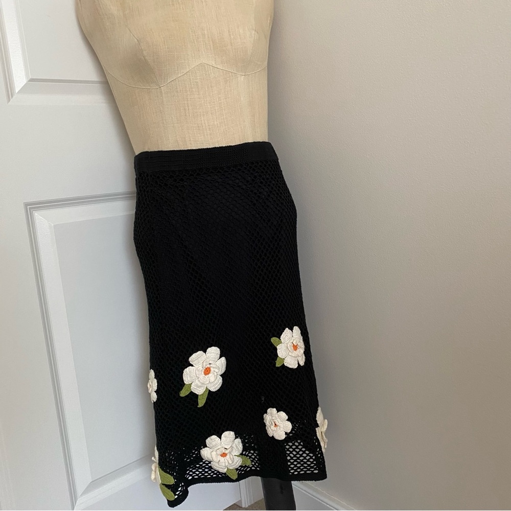 Vintage cubix crochet flower midi skirt stretch size m